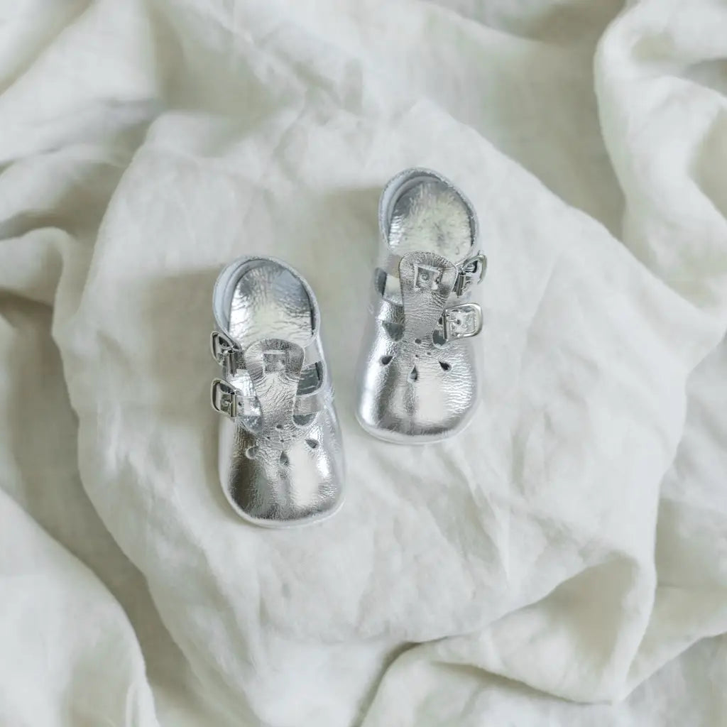 Soft Soled Double T-strap - Silver