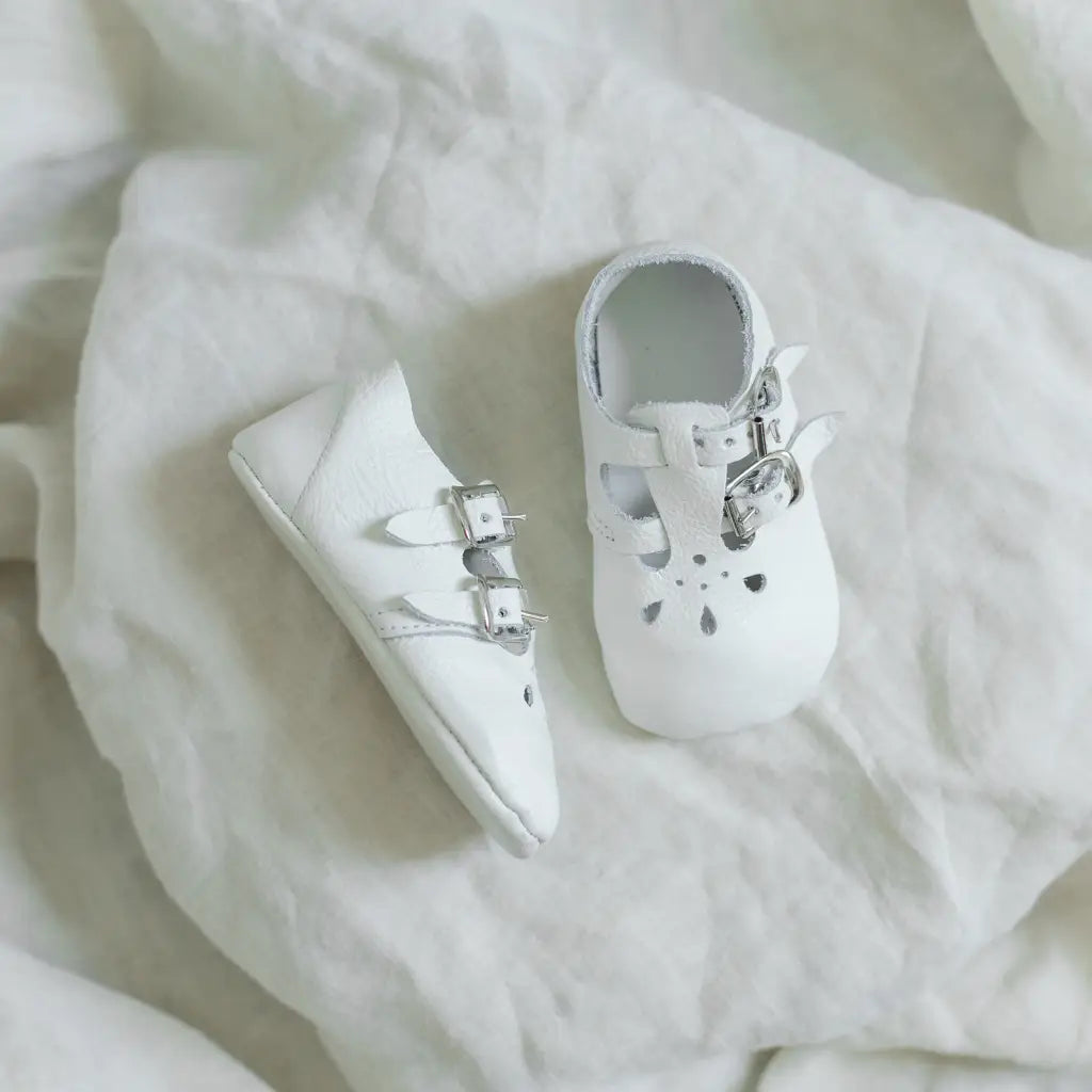 Soft Soled Double T-strap - White