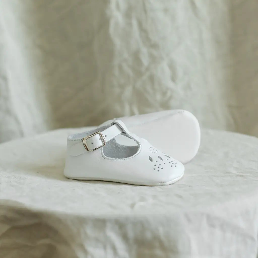 Soft Soled T-strap - White