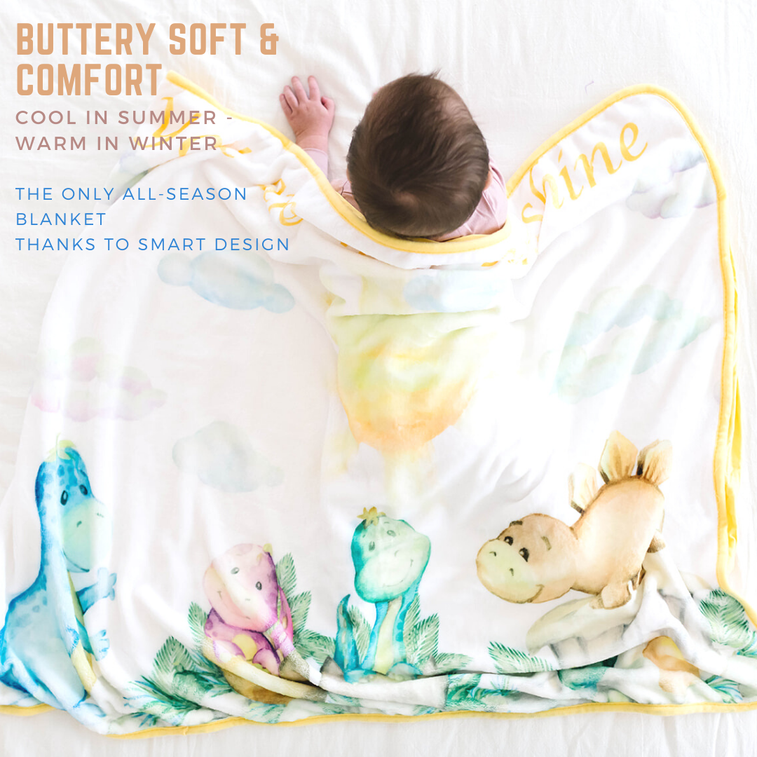 Bamboo Viscose Minky Dinosaur Blanket - Double Layers - You Are My Sunshine