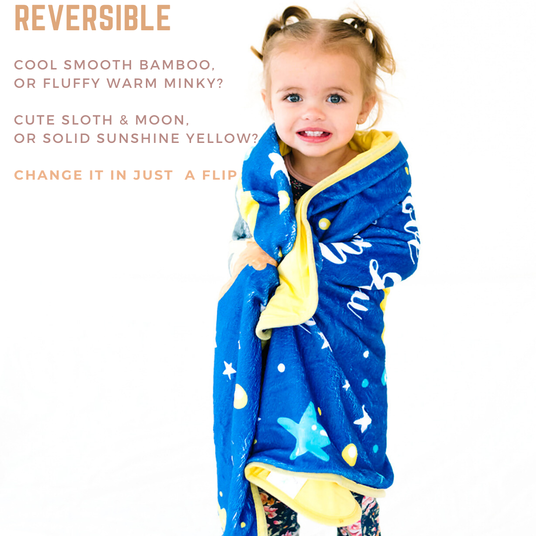 Bamboo Viscose Minky Sloth Blanket - Double Layers - I Love You To The Moon And Back