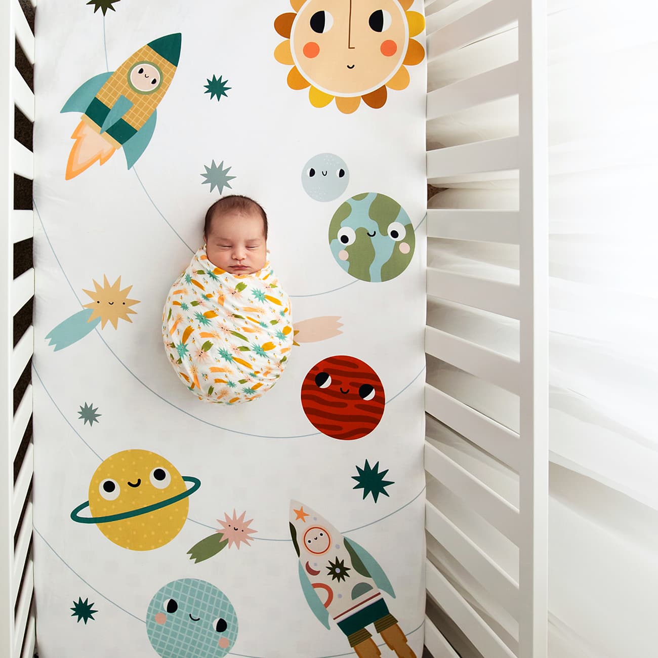 Crib Sheet And Swaddle Bundle - Space Explorer