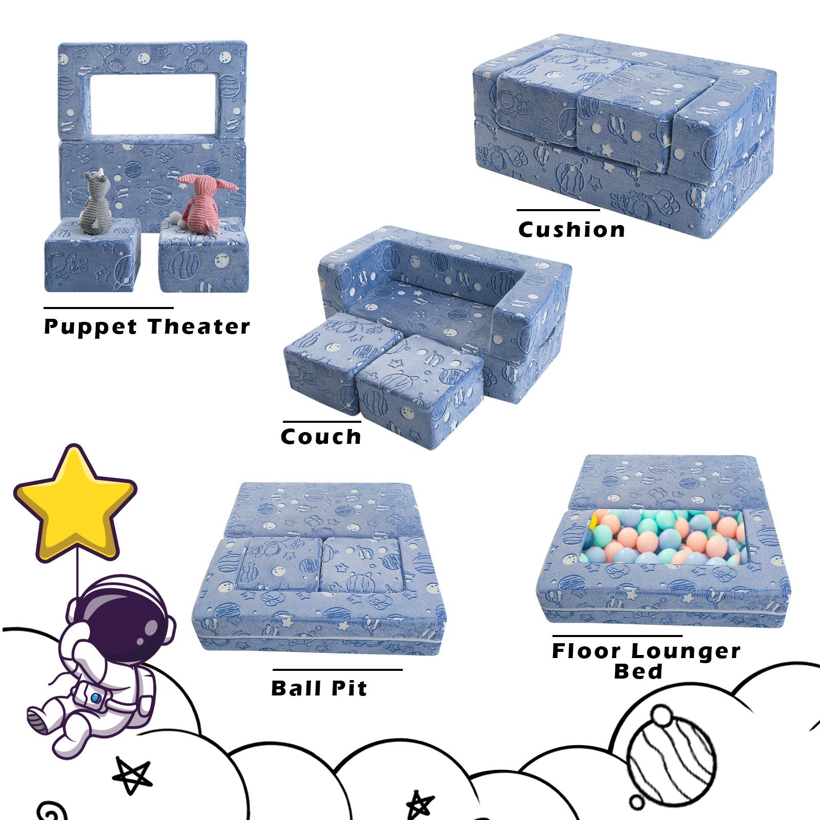 Convertible Kids Modular Couch-glow Pattern