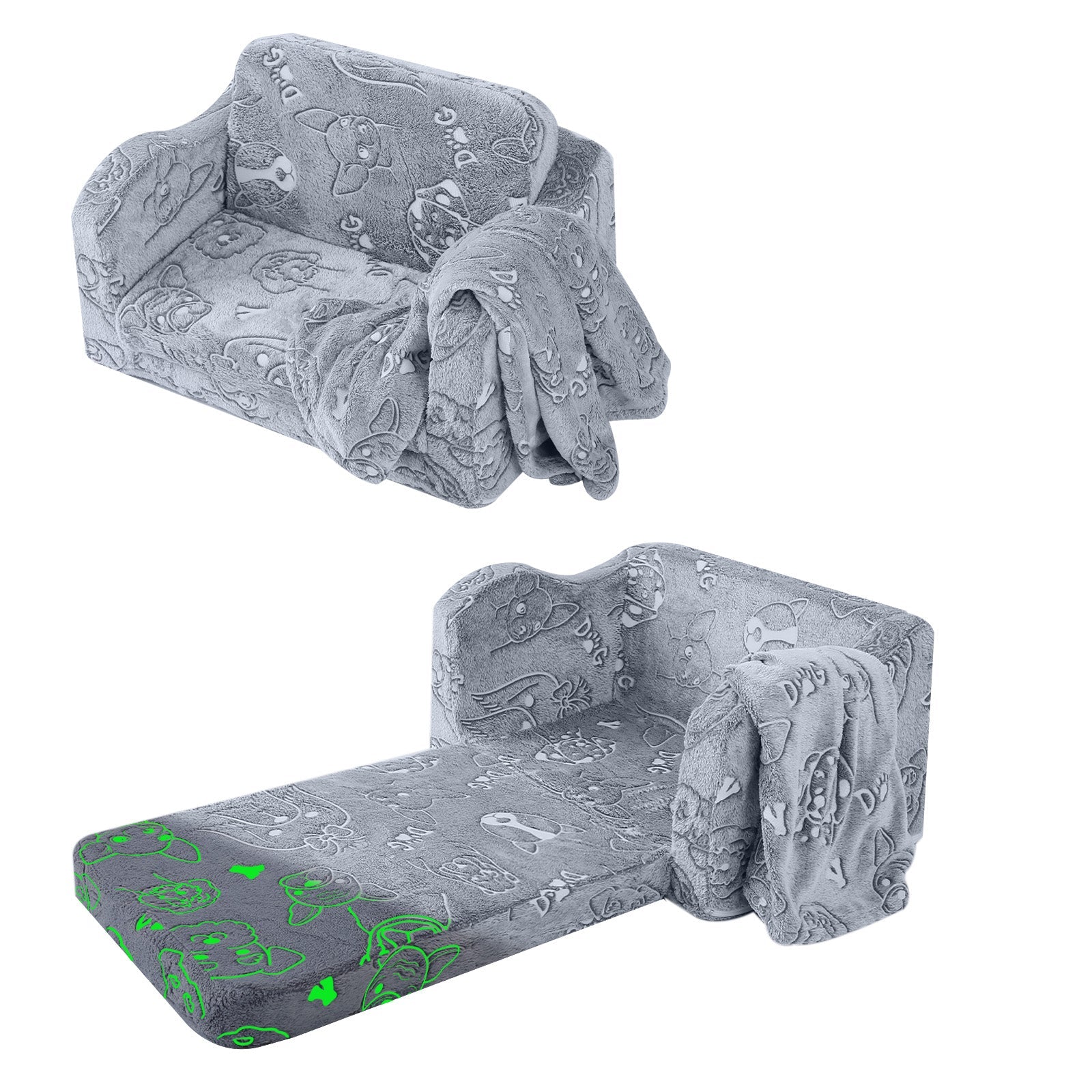 Children's Fold Out Sofa With Blanket -glowsofa