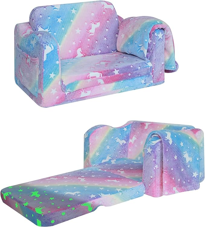 Children's Fold Out Sofa With Blanket -glowsofa
