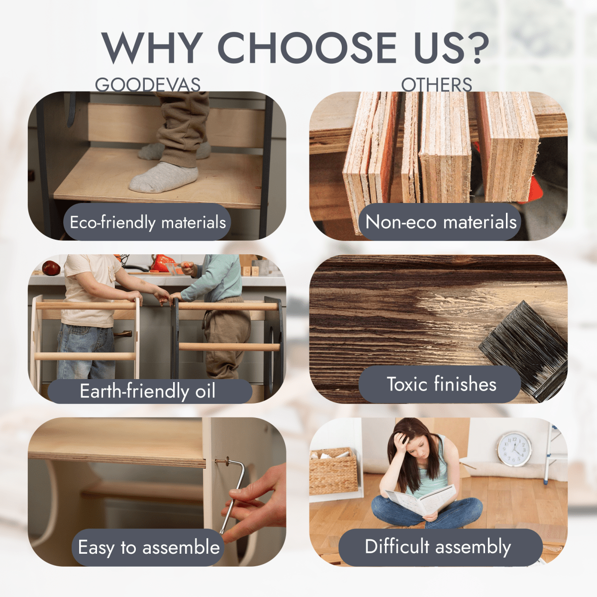 Stable Montessori Learning Tower: Wooden Growing Chair - Beige