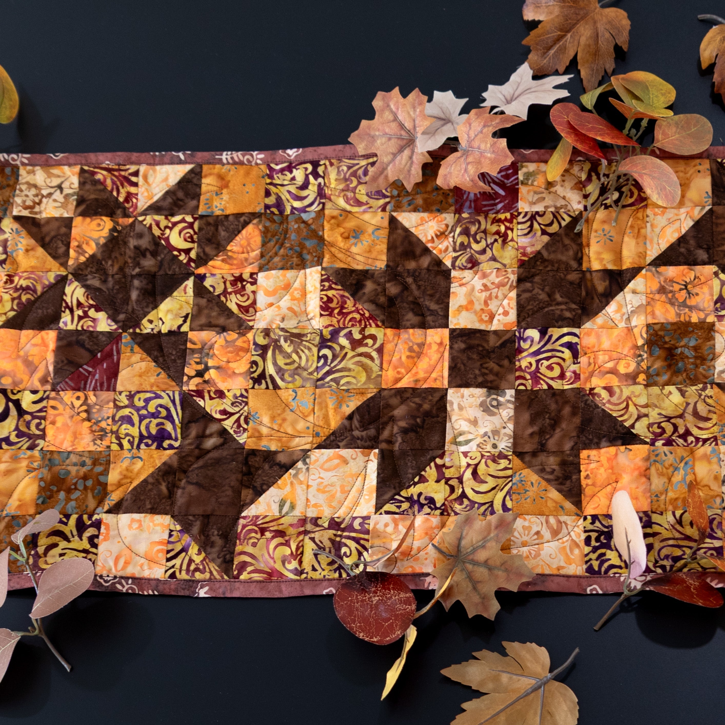 Standout Stars In Falling Leaves Quilted Table Runner Precut Quilt Kit