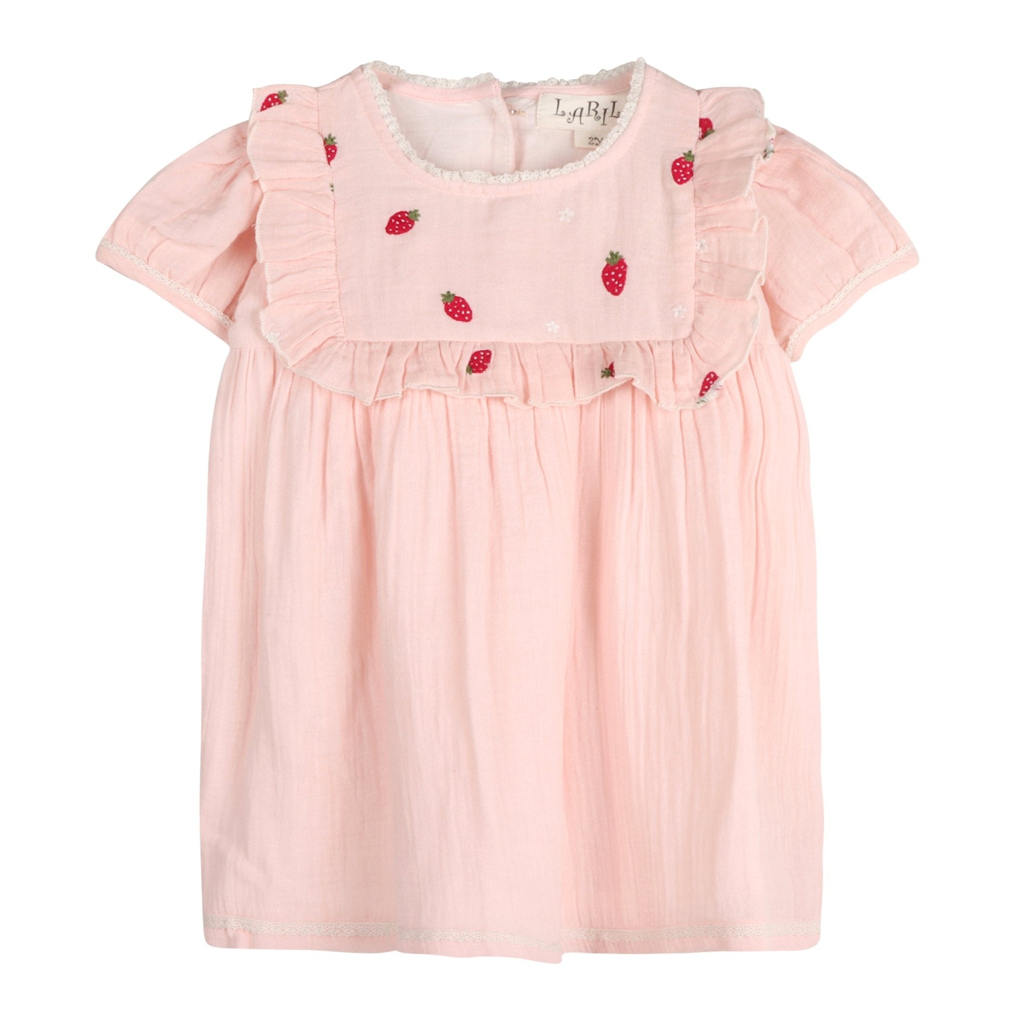 Strawberry Embroidered Dress In Pale Pink