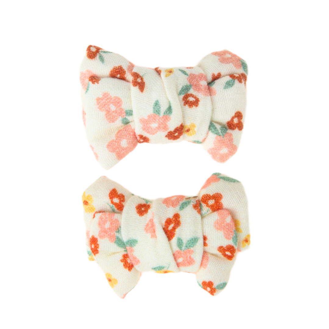 Pigtail Bow Hair Clips Set Of 2 | Organic | Sunset Meadow
