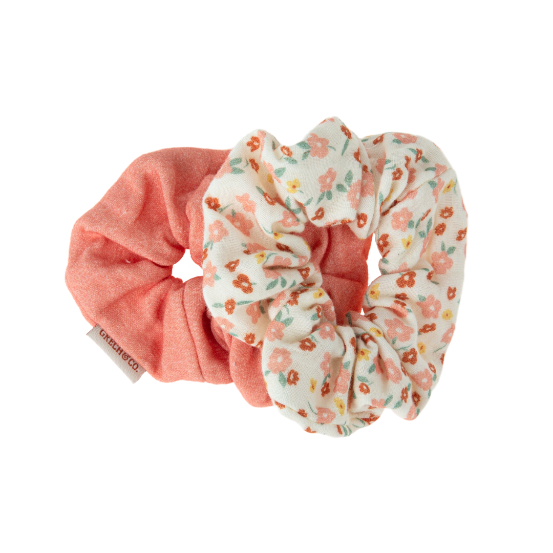 Hair Scrunchies Set Of 2 | Organic Cotton | Sunset Meadow