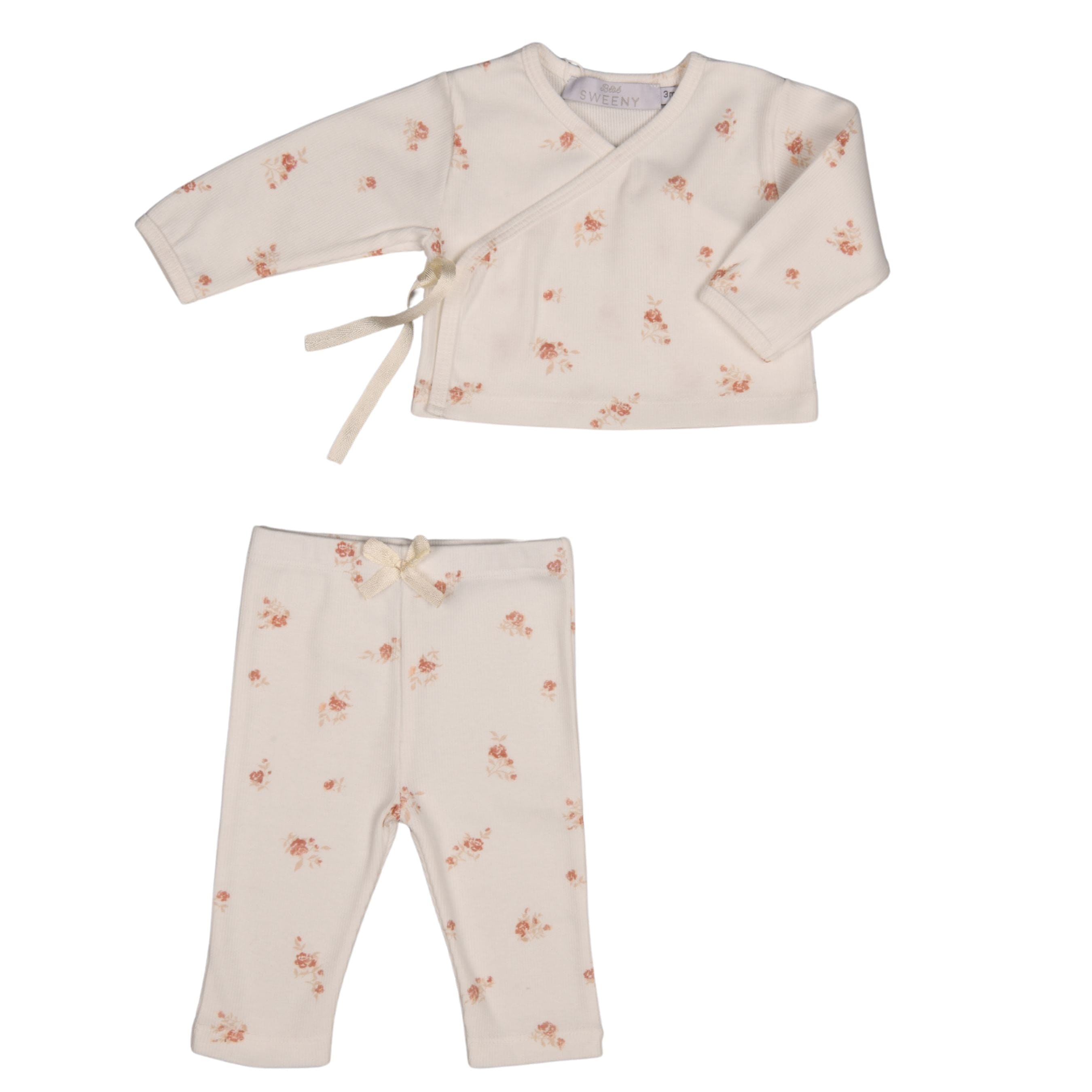 Swan | Baby Girls Ivory Ribbed Cotton Ditzy Rose Print Leggings Set