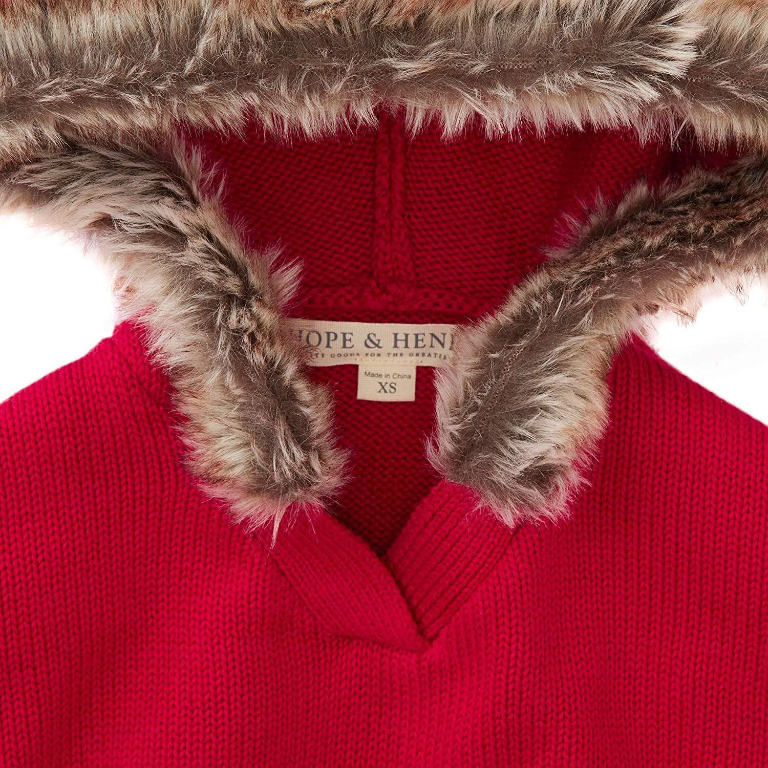 Sweater Cape With Faux Fur Hood