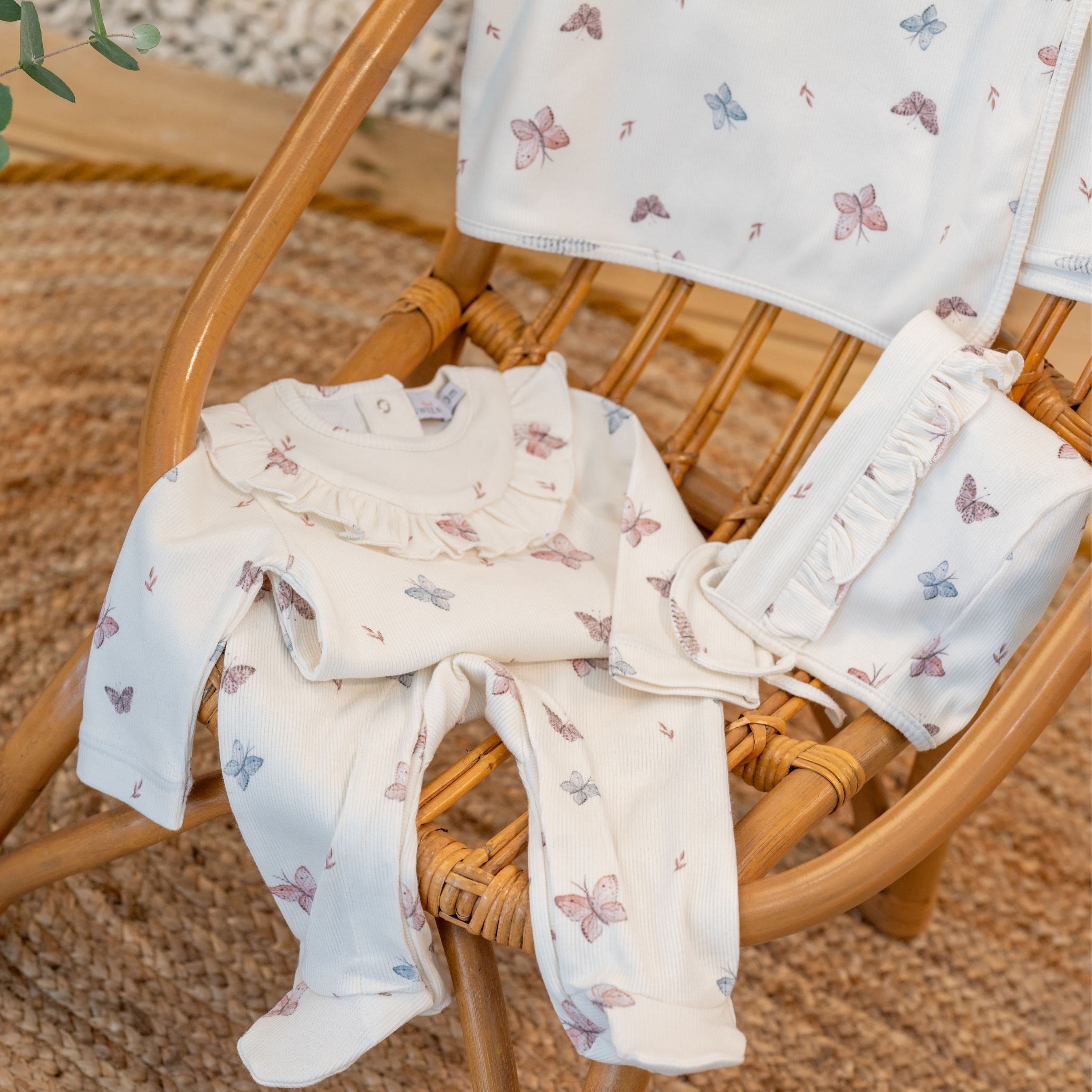 Syrine | Girls Ivory Cotton Butterfly Babysuit Set