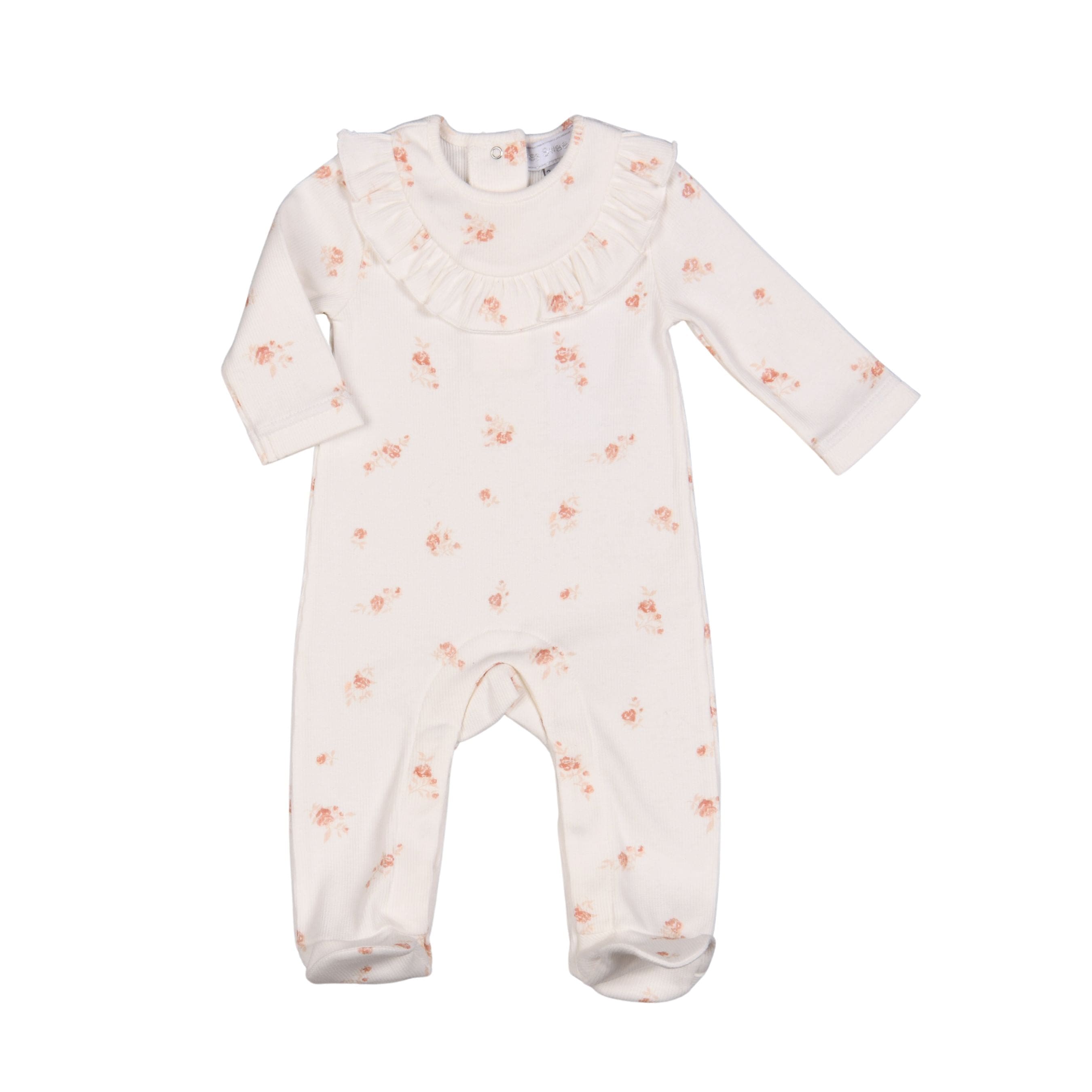 Syrine | Baby Girl White Cotton Ditzy Rose Print All-in-one