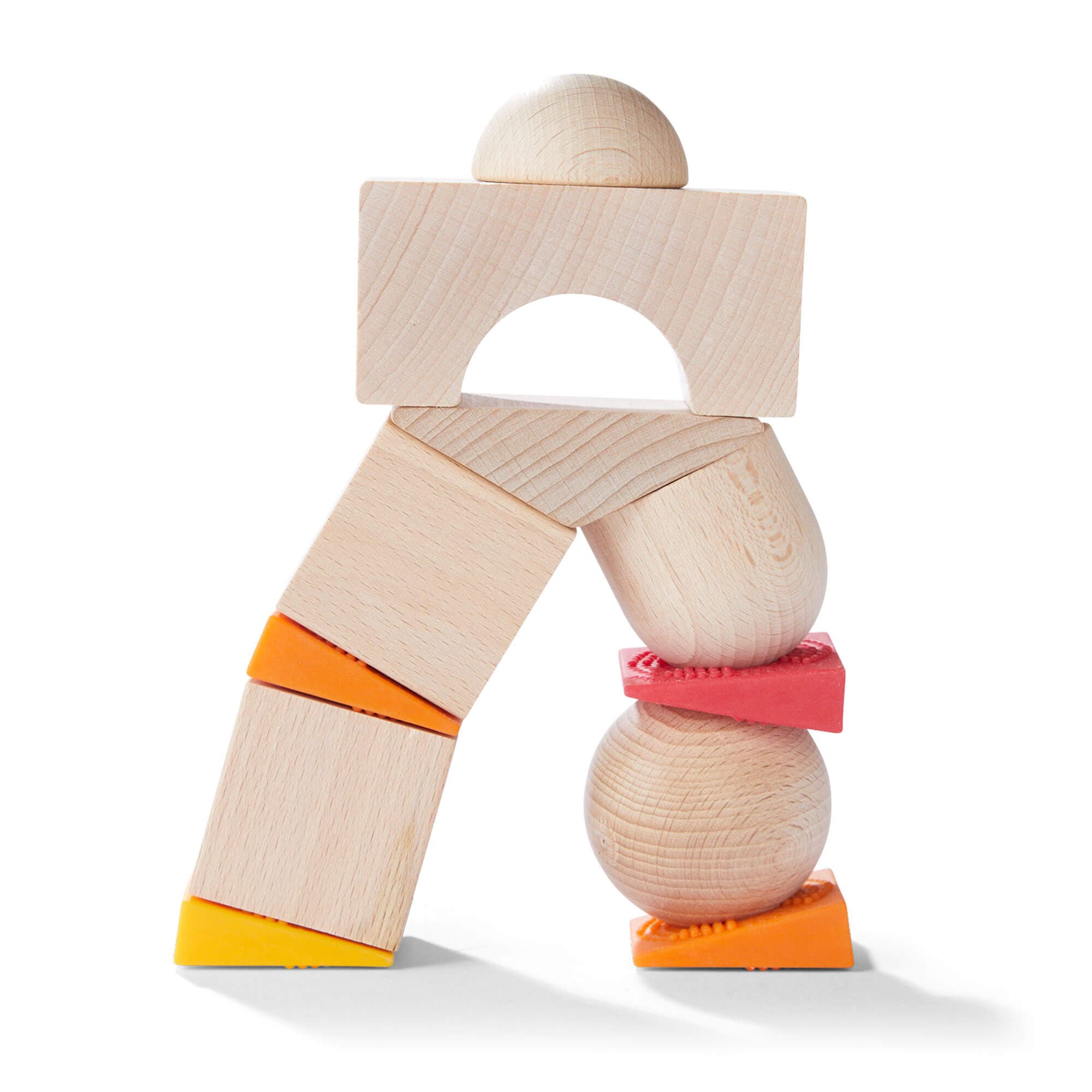 HABA Teetering Towers Wooden Blocks – Natural Wood with Color Accents