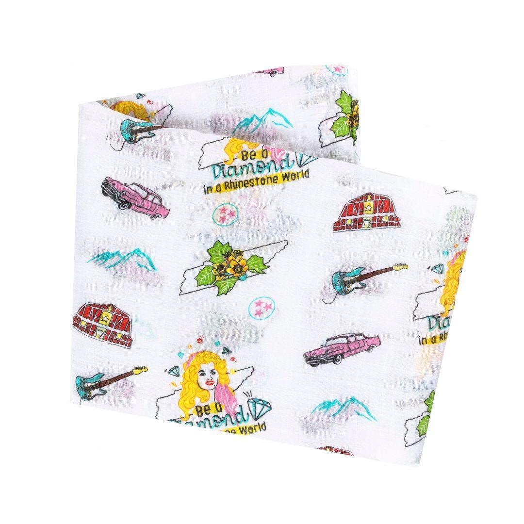 Gift Set: Tennessee Baby Muslin Swaddle Blanket And Burp Cloth/bib Combo (floral)