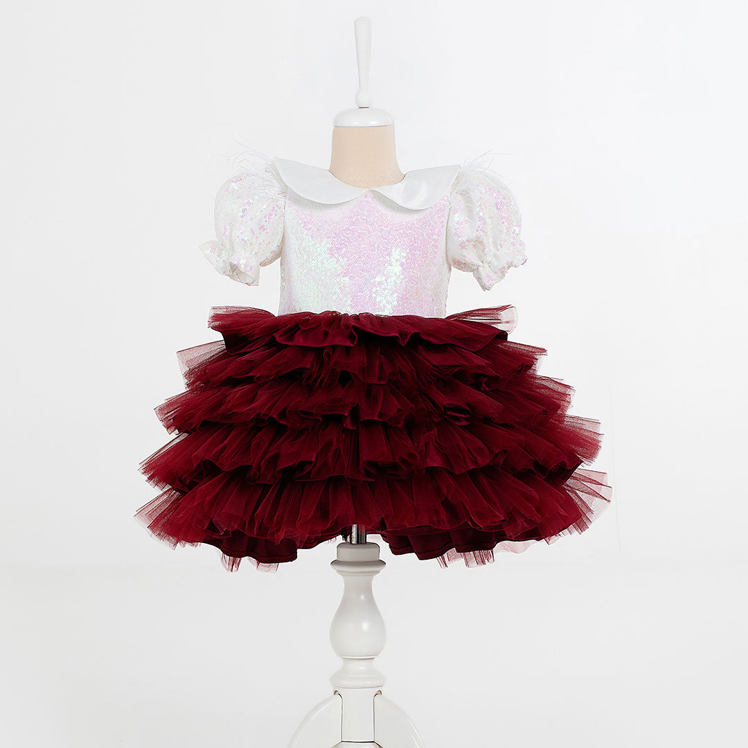 Helena White & Burgundy Party Dress