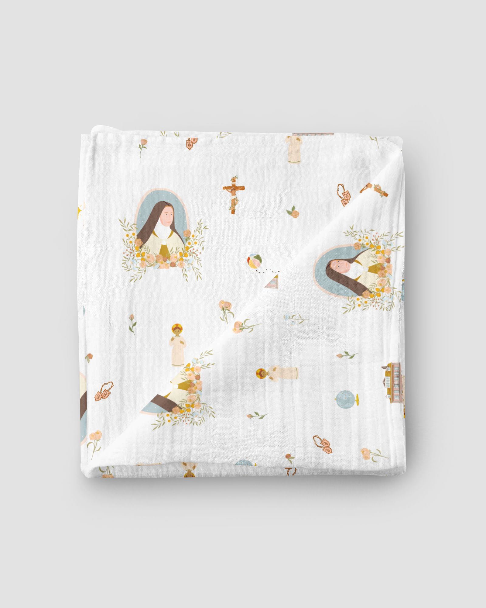 St. Therese Of Lisieux Muslin Swaddle Baby Blanket
