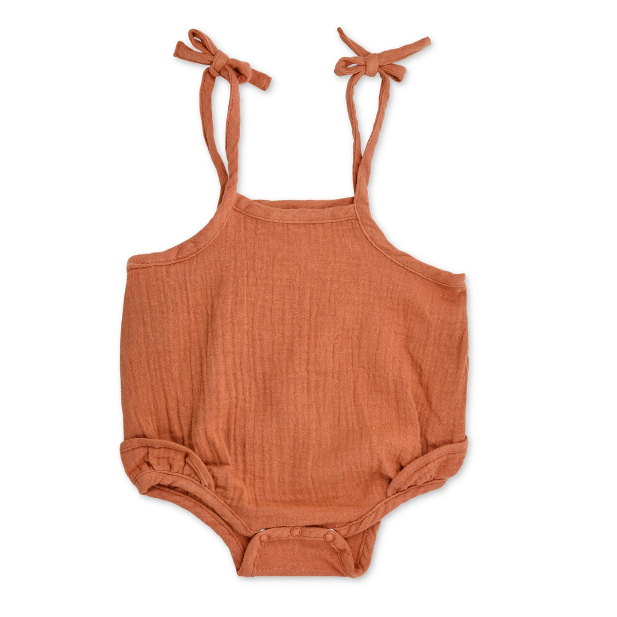 Muslin Ruffle Romper With Ties - Rust