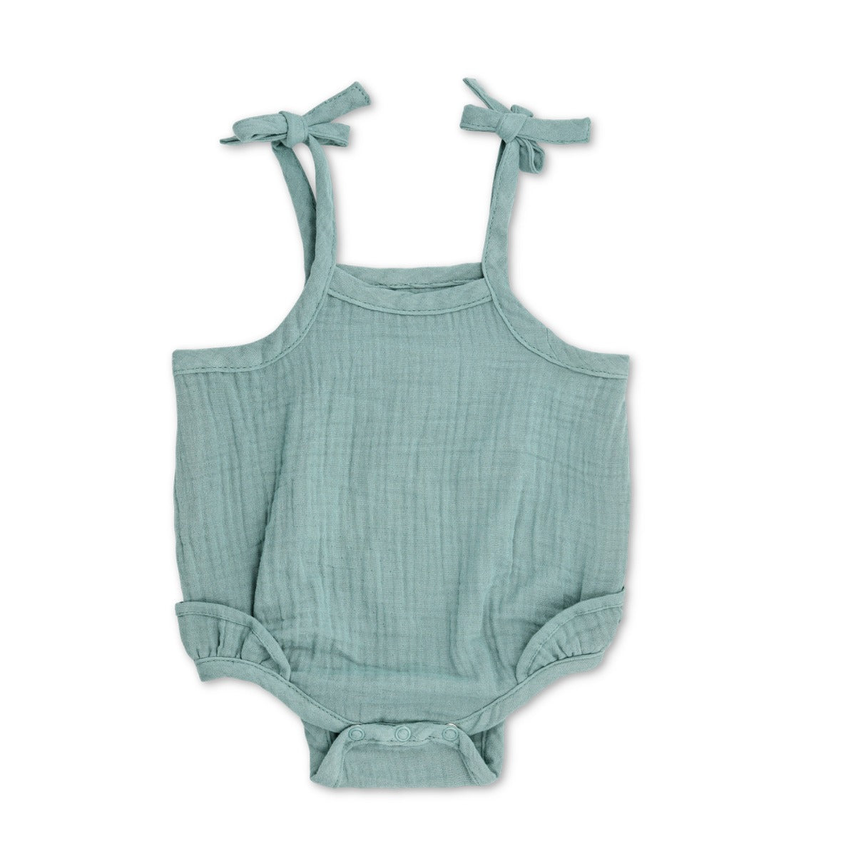 Muslin Ruffle Romper With Ties - Teal