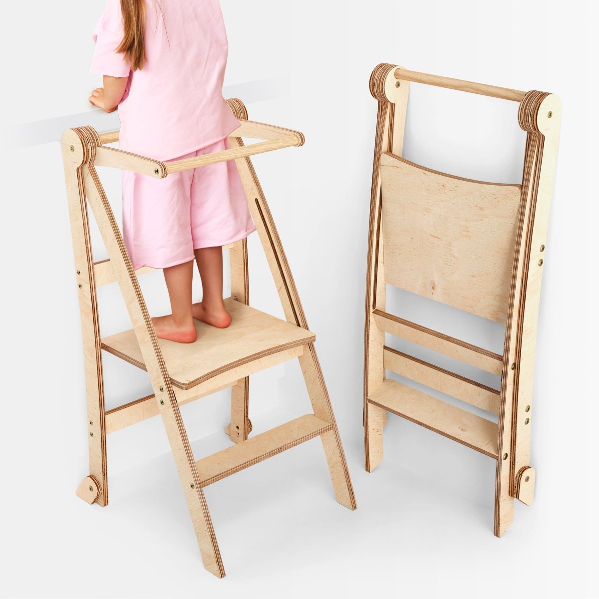 Toddler Tower: Foldable Step Stool For Toddlers - Beige