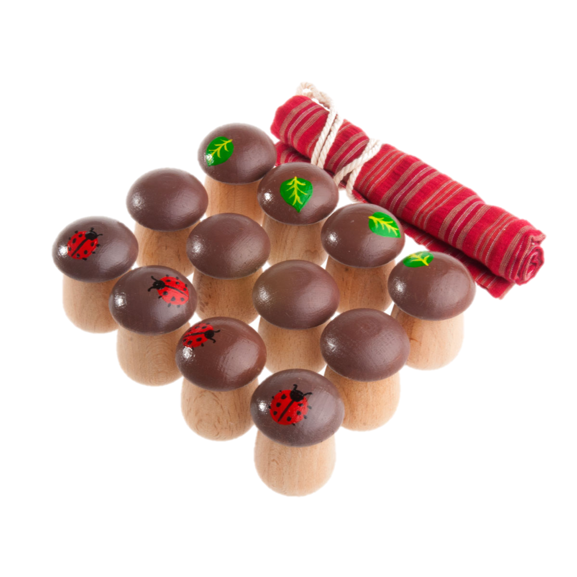 Educational Mushrooms Counters For Kids Math Play Set Of 12 In Linen Bag