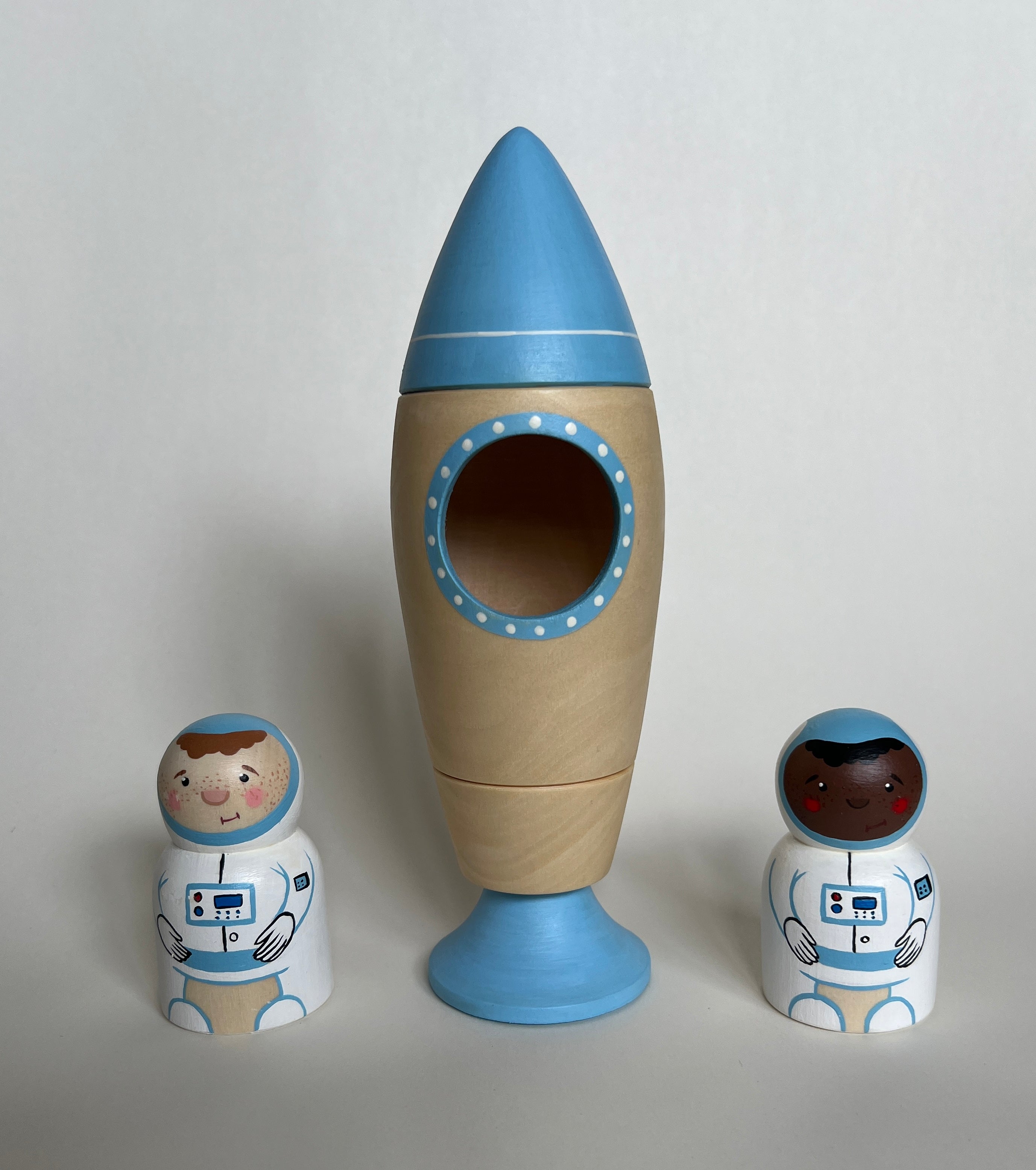 Wooden Rocket Ship Toy With Astronaut