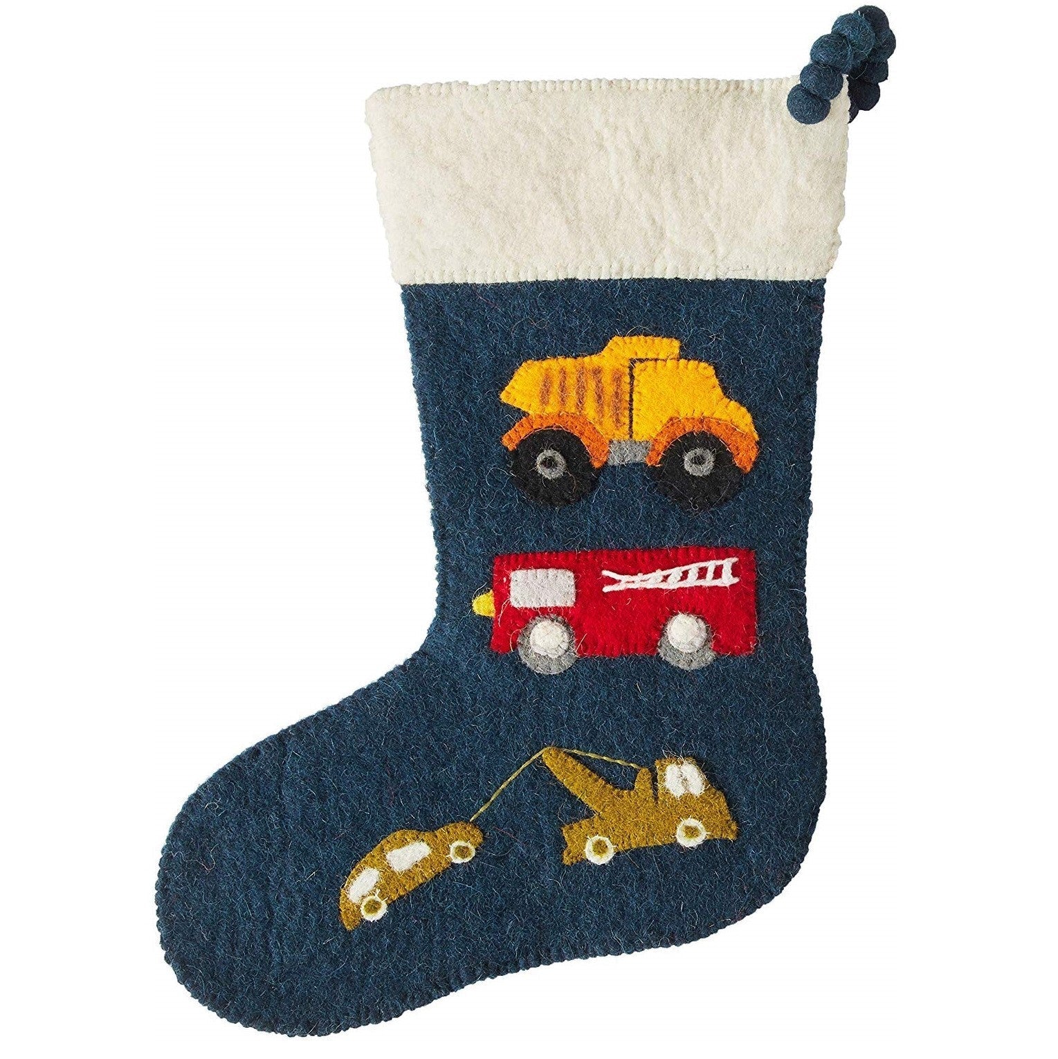 Trucks Navy Christmas Stocking Hand Felted Wool