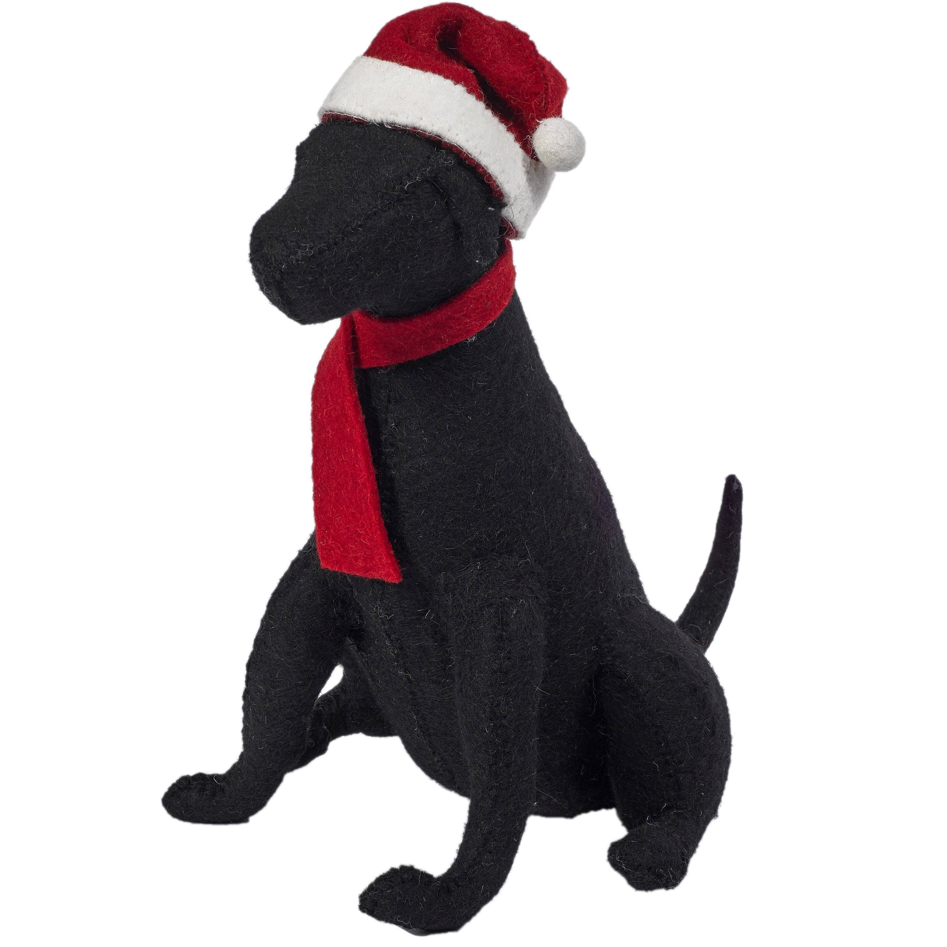 Black Lab With Santa Hat Christmas Tree Topper In Hand Felted Wool