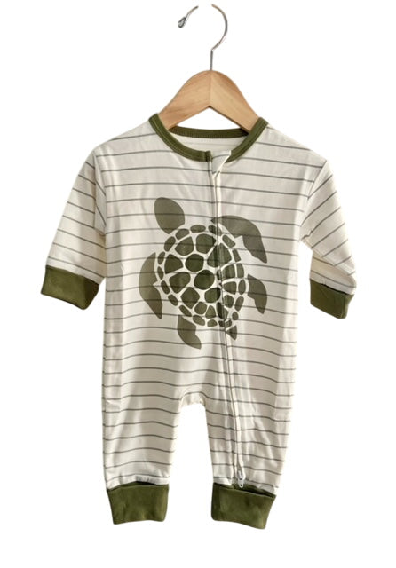 Turtle Coverall Printed On Our Green And Natural Stripe - New For Spring 2025