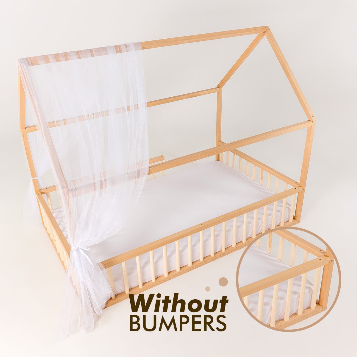 Twin Size Montessori House Bed For Kids With Fence