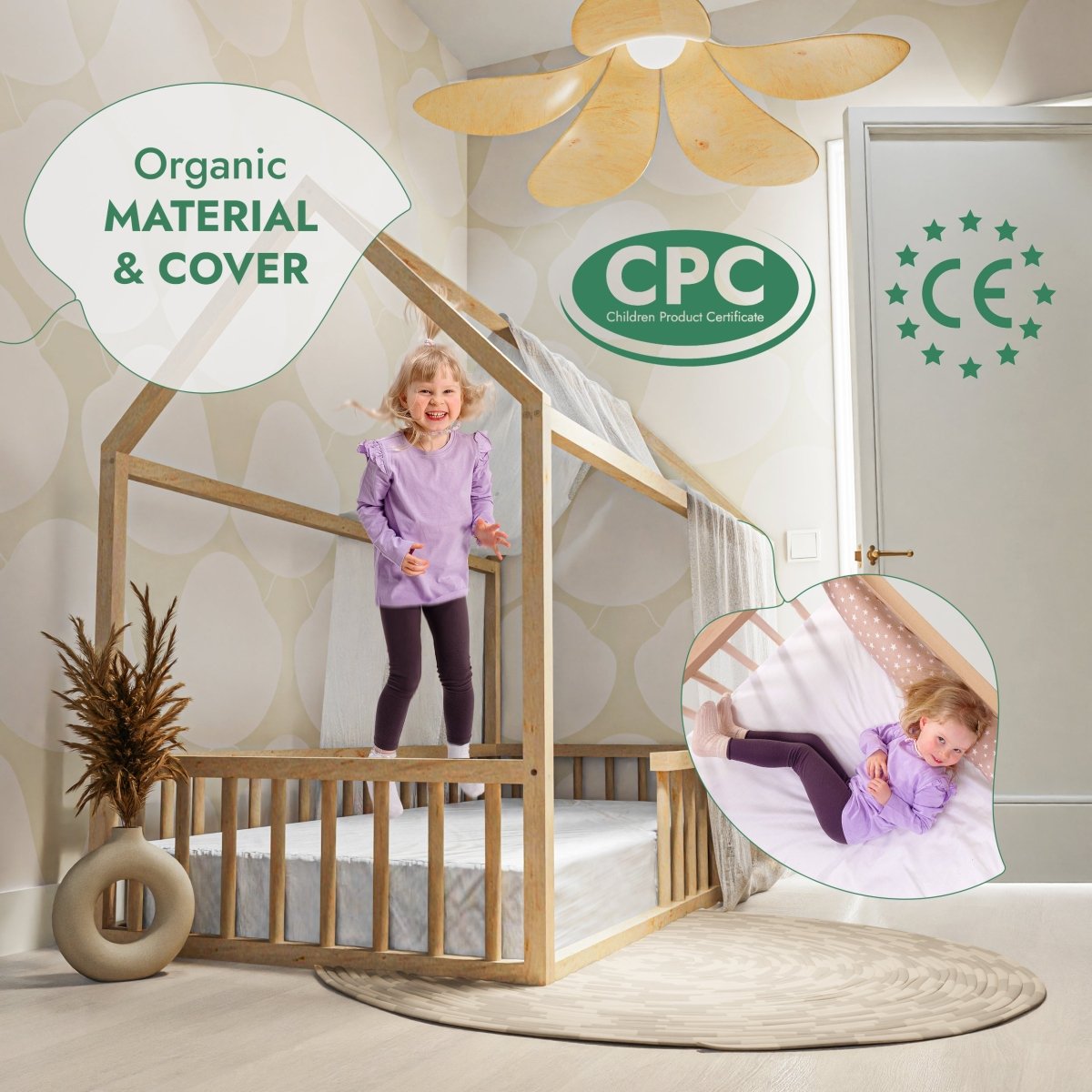 Montessori House Bed For Kids With Fence