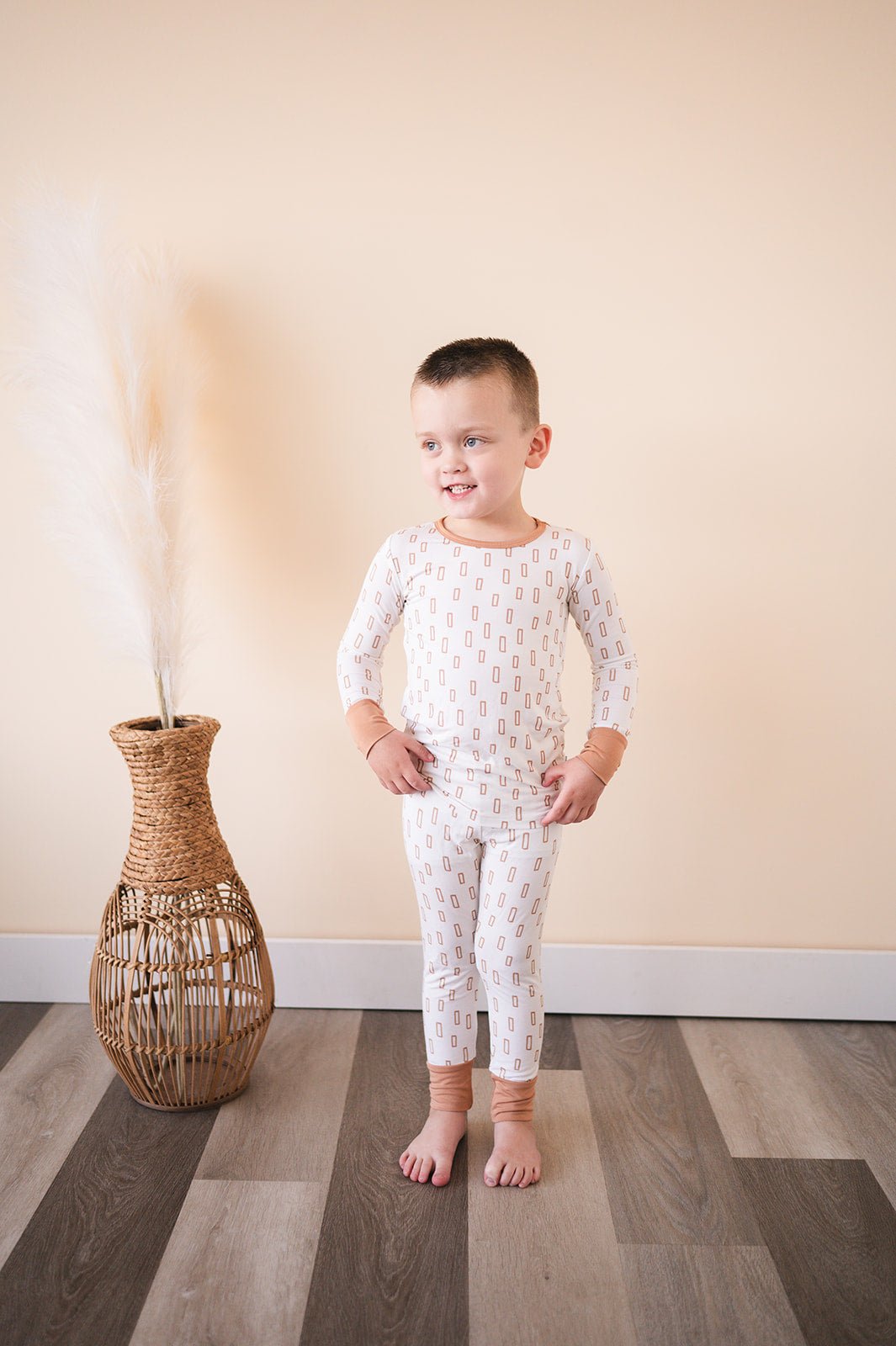 Two-piece Pajama Set - Neutral Rectangles