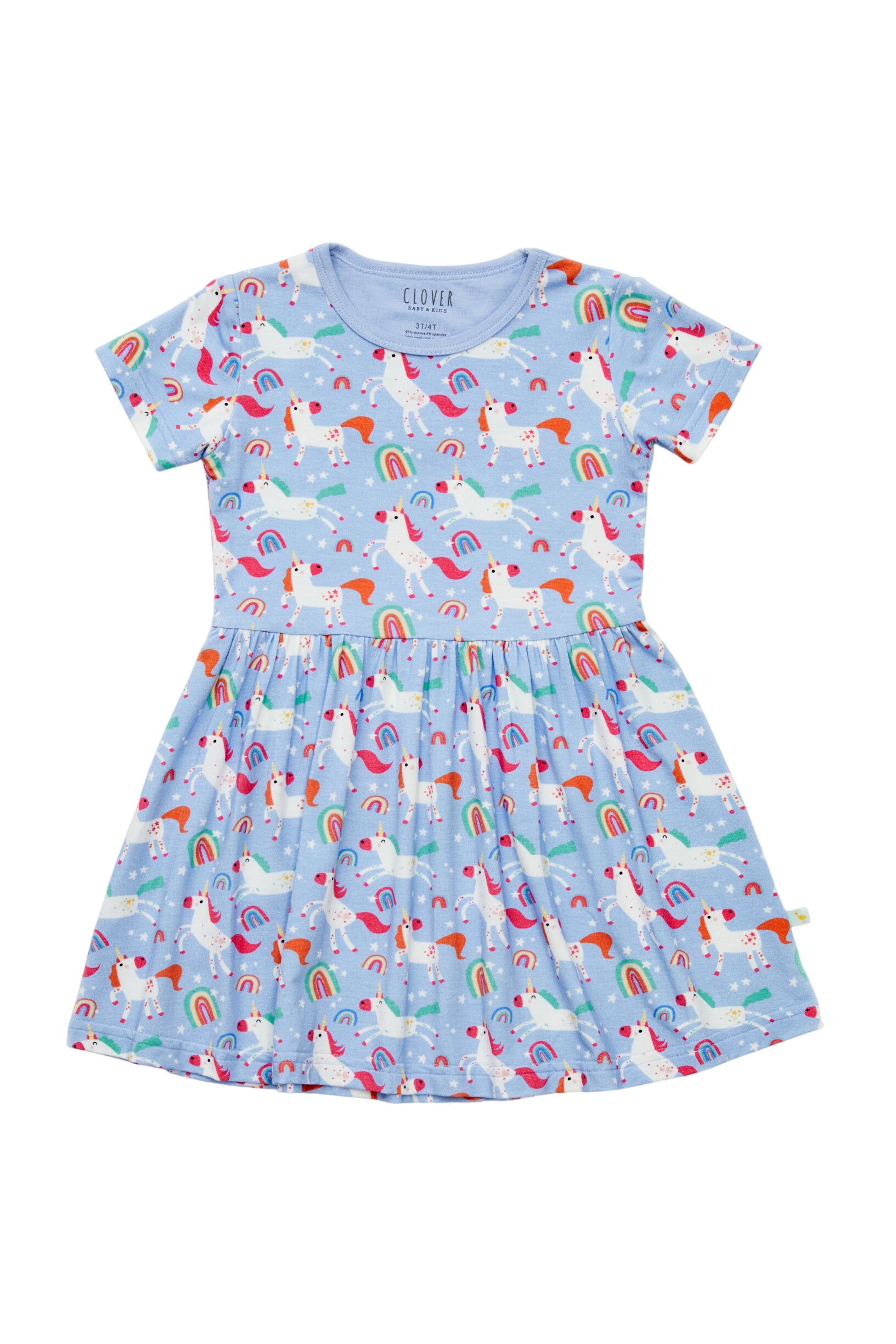 Stretchy Short Sleeve Twirl Dress - Unicorns