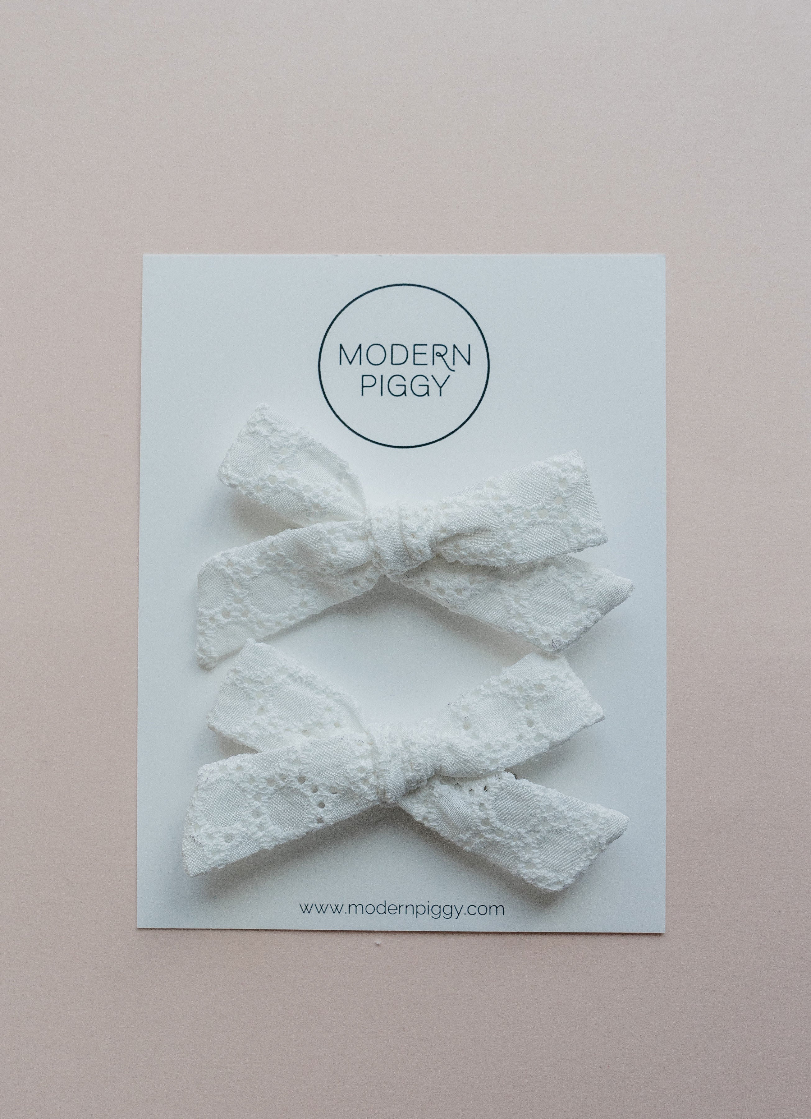 White Eyelet | Pigtail Set - Hand-tied Bow