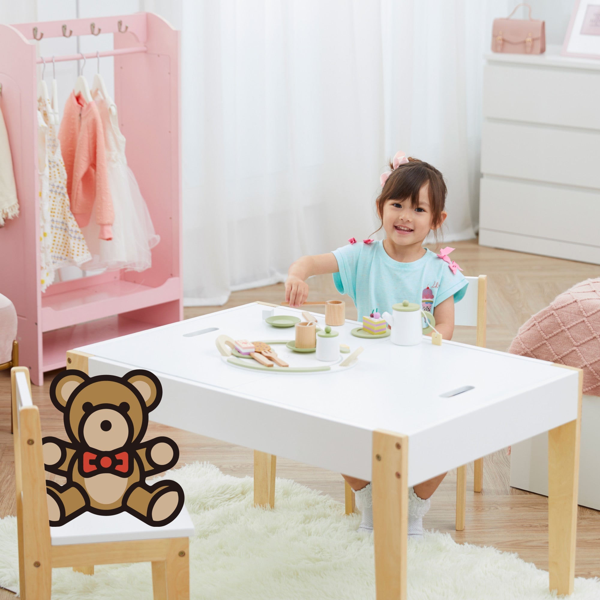 Fantasy Fields 3 Piece Play Table And Chairs Set With Storage And 2-way Chalkboard Table Top, White