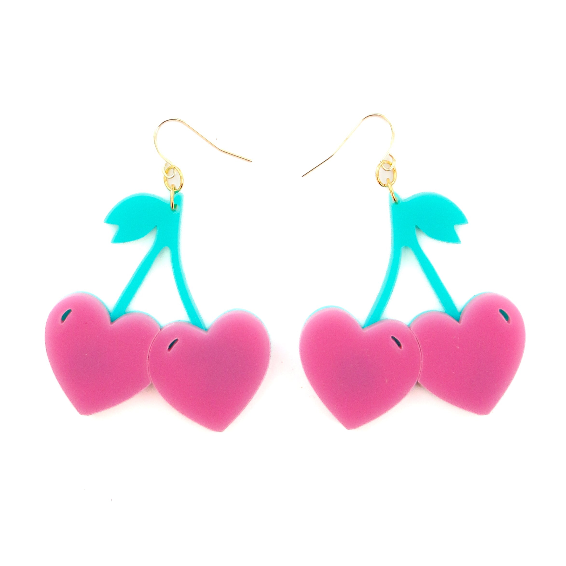 Heart Cherries Acrylic Earrings