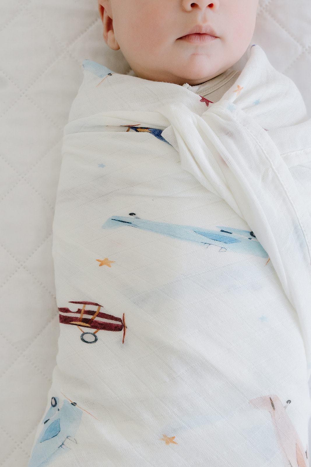 Muslin Swaddle Blanket - Vintage Airplane