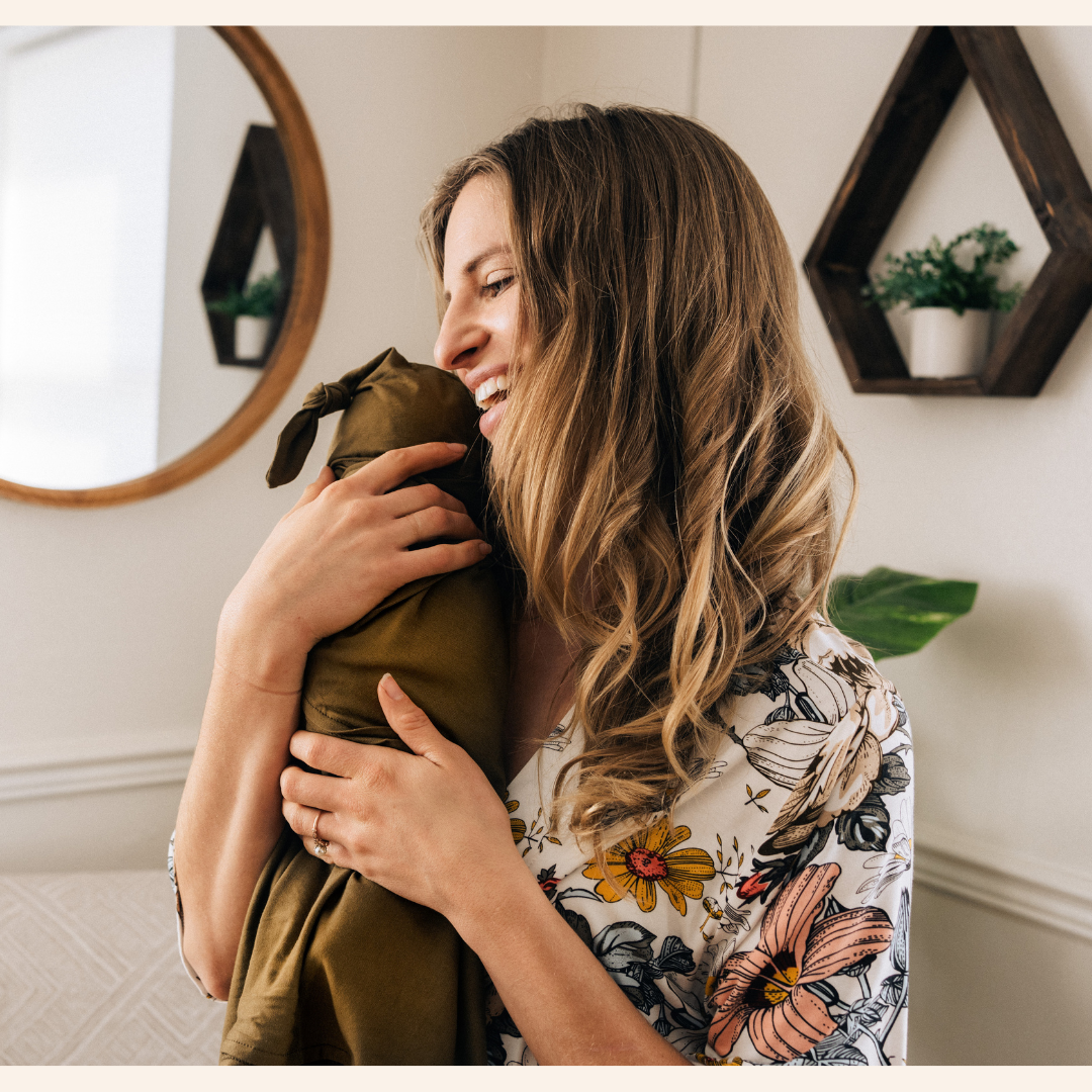 Vintage Floral Maternity Delivery Gown & Olive Green Swaddle