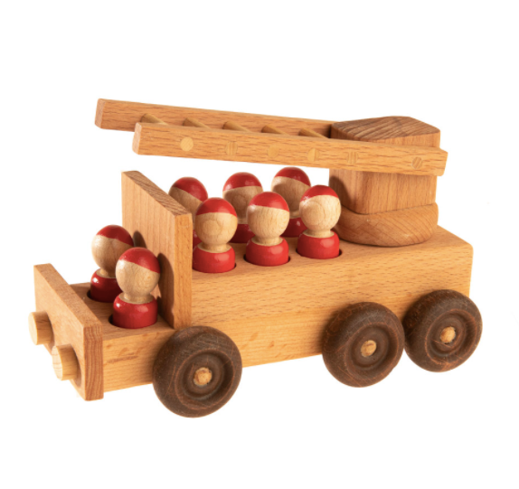 Wooden Fire Truck Toy With Red Pegs