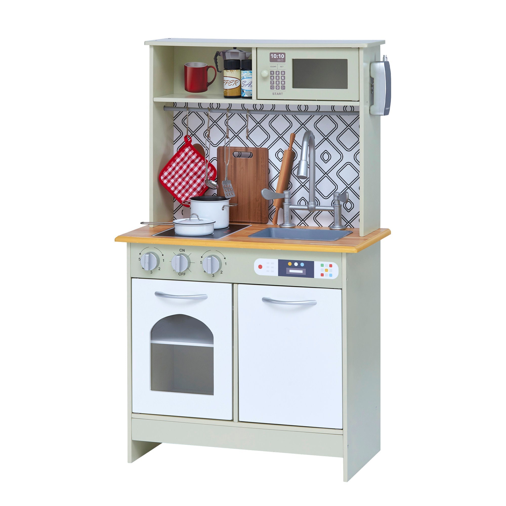 Little Chef Boston Farmhouse Wooden Kitchen Playset, Green/white