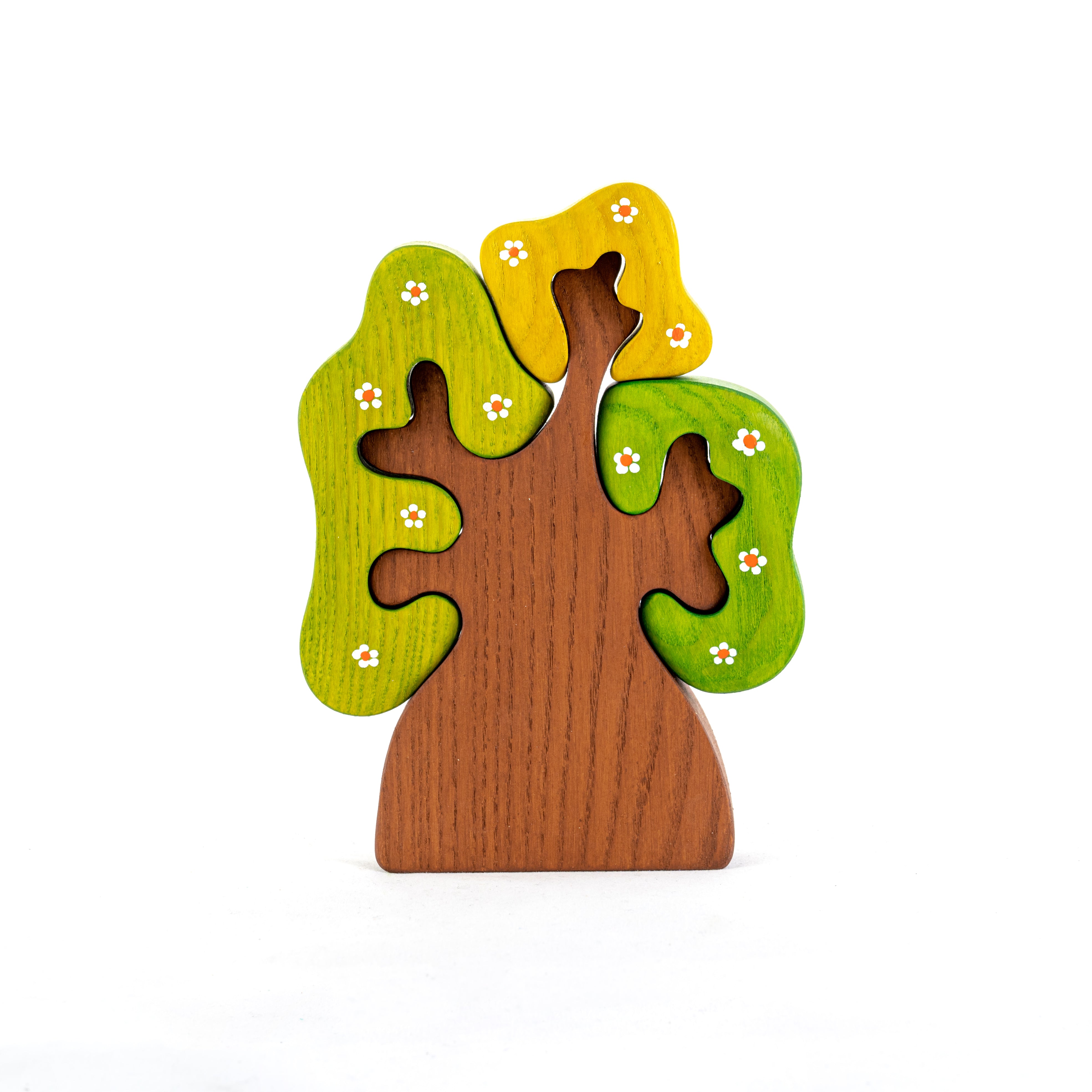 Wooden Spring Tree With Three Crowns Puzzle, Small Flowers