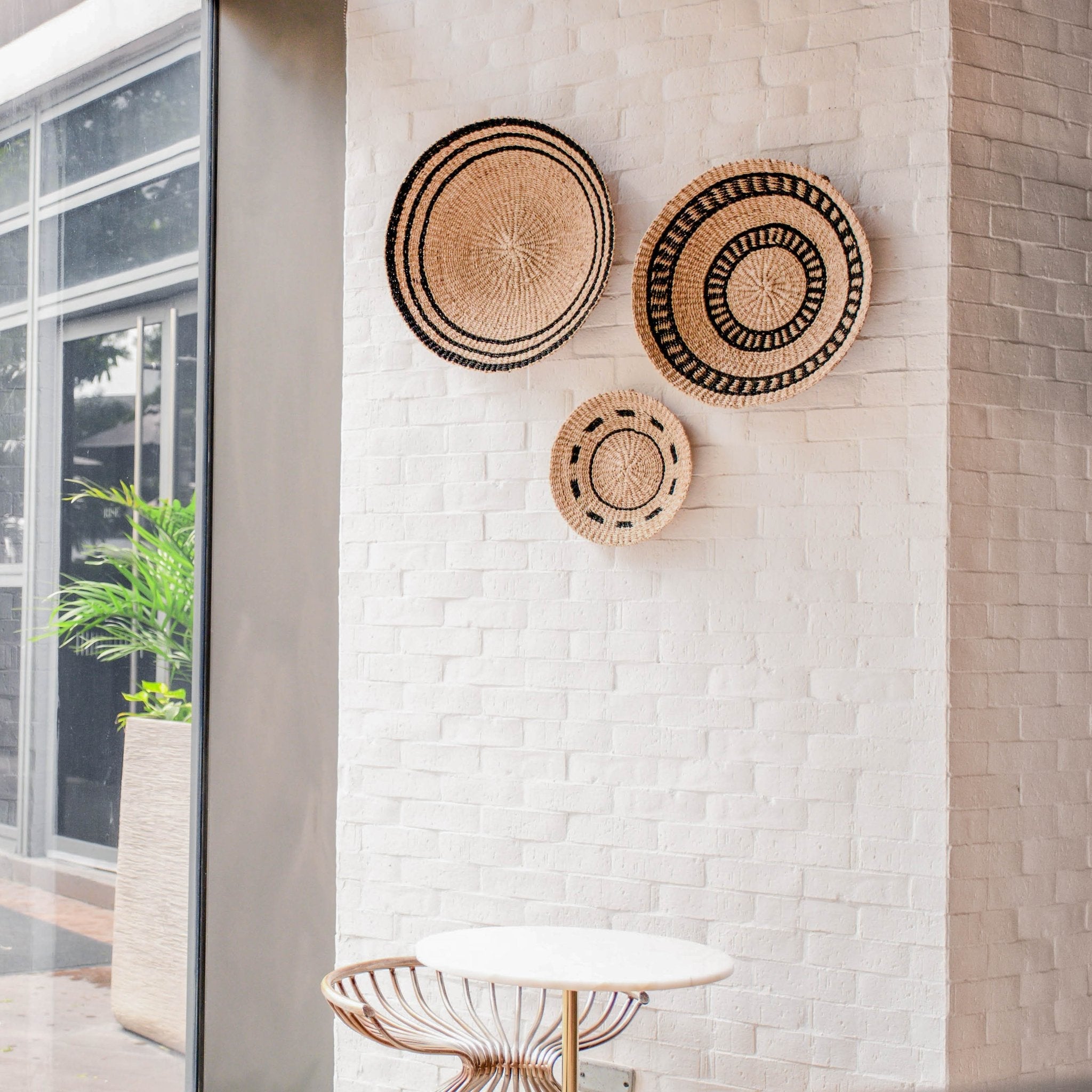 Natural + Black Wall Baskets, Medium - Woven Wall Baskets | Likhâ