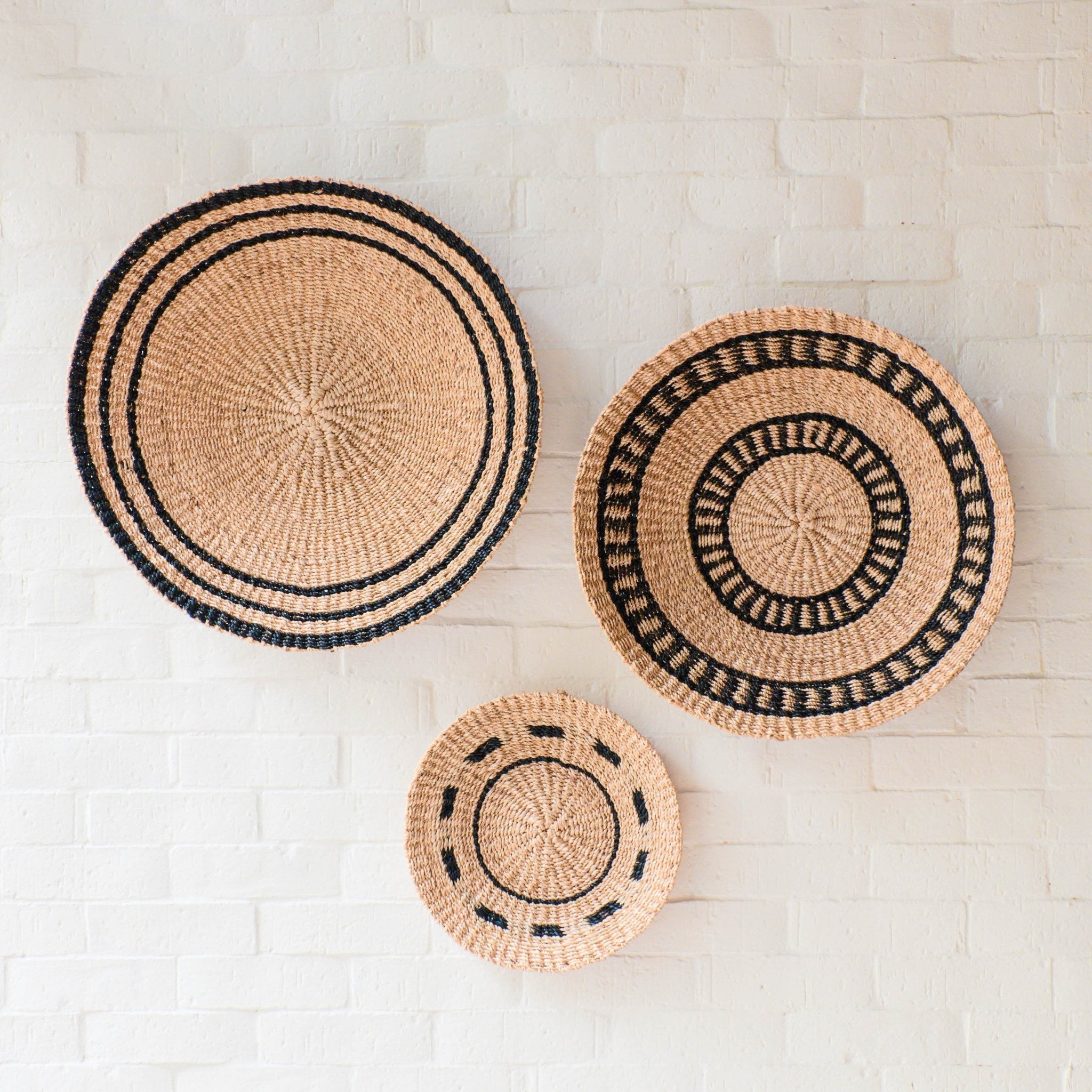 Natural + Black Wall Baskets, Medium - Woven Wall Baskets | Likhâ