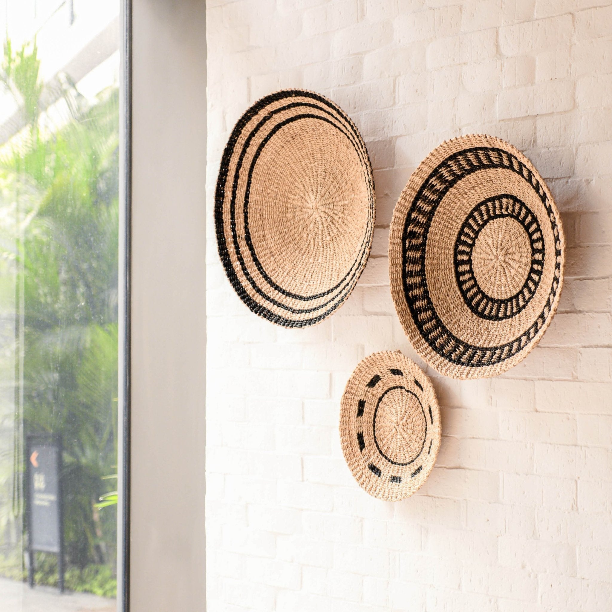 Natural + Black Wall Baskets, Medium - Woven Wall Baskets | Likhâ