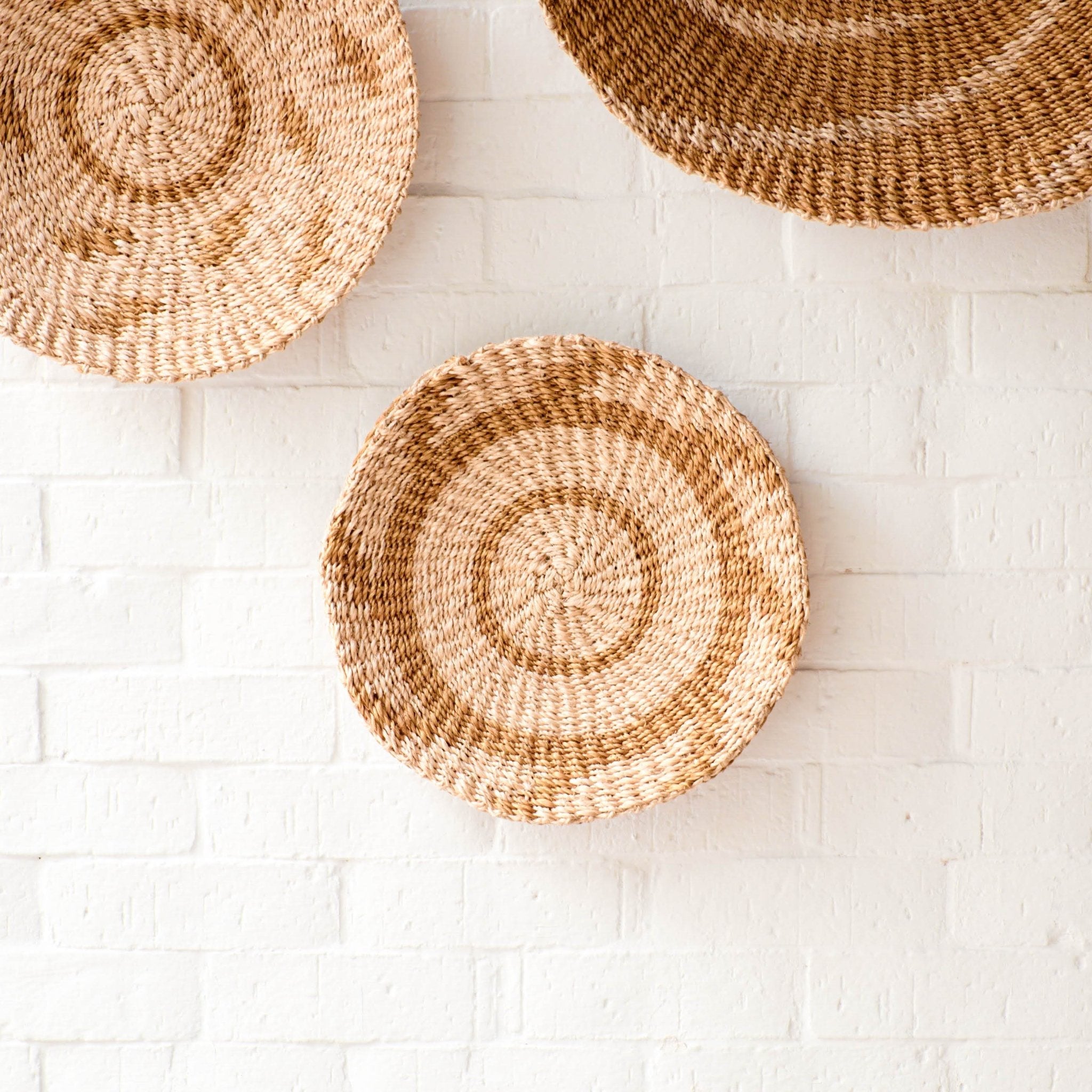 Natural + Brown Wall Baskets, Small - Round Wall Baskets | Likhâ