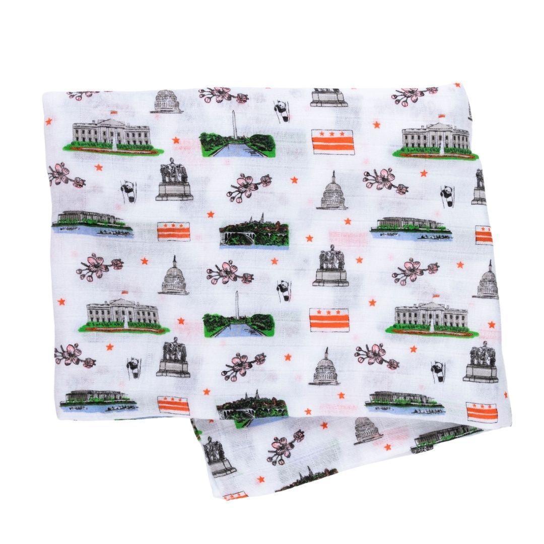 Gift Set: Washington D.c. Baby Muslin Swaddle Blanket And Burp Cloth/bib Combo