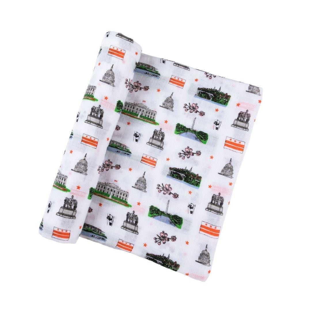 Gift Set: Washington D.c. Baby Muslin Swaddle Blanket And Burp Cloth/bib Combo