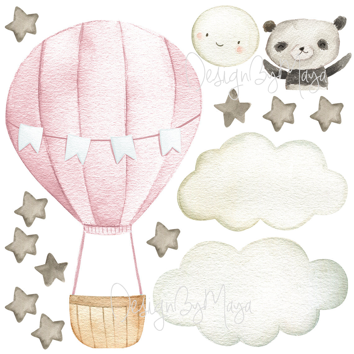 Baby Animal Inside Hot Air Balloon - Fabric Nursery Wall Art Decals