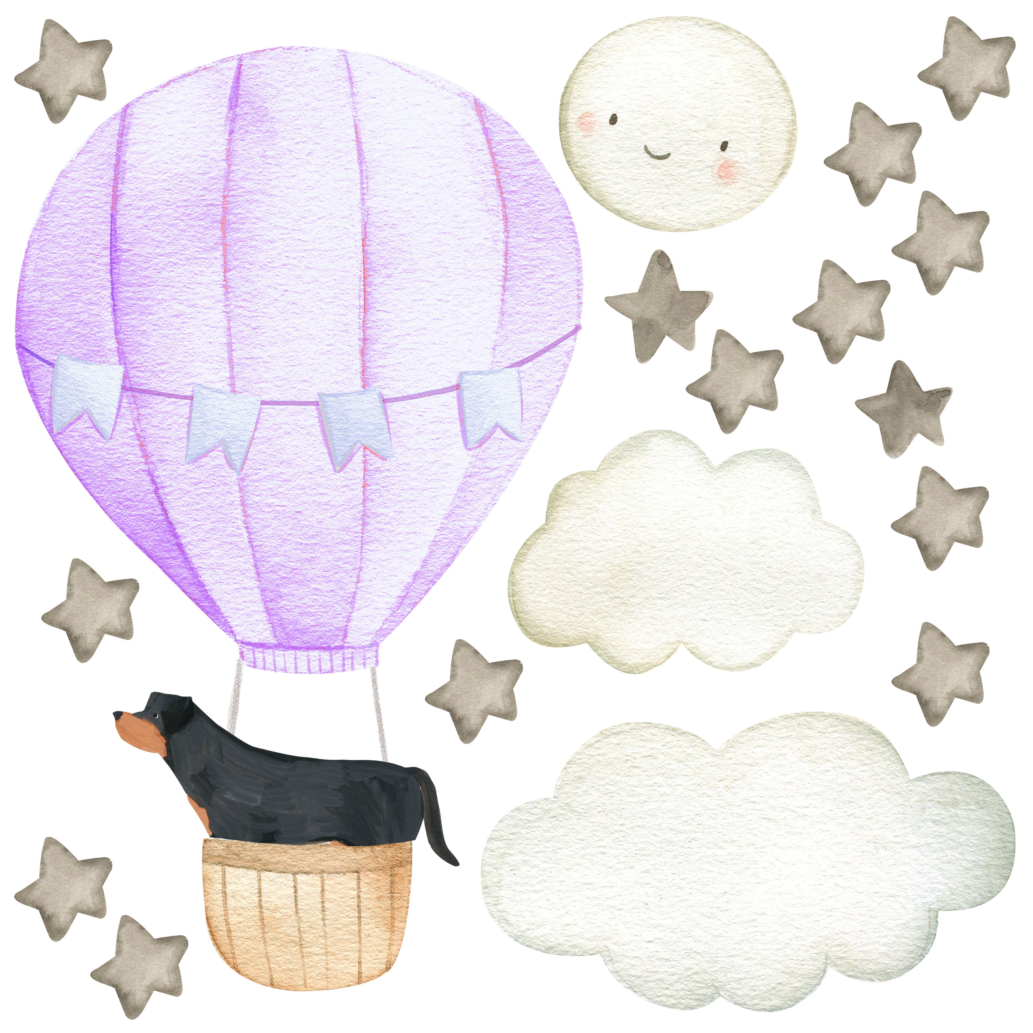 Baby Animal Inside Hot Air Balloon - Fabric Nursery Wall Art Decals